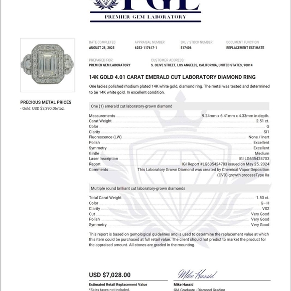 4.01ct Lab Diamond Ring - Picture 4 of 9